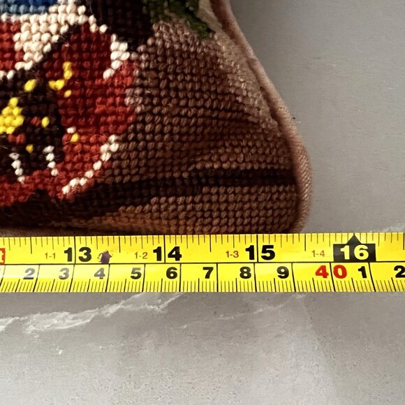 Vintage Needlepoint Pillow Cushion Wool Rectangular Floral Flower Assortment Zip - Picture 6 of 8